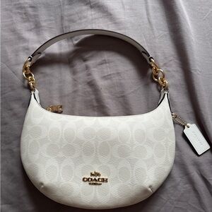 Coach White Signature Shoulder Bag with Gold Accents